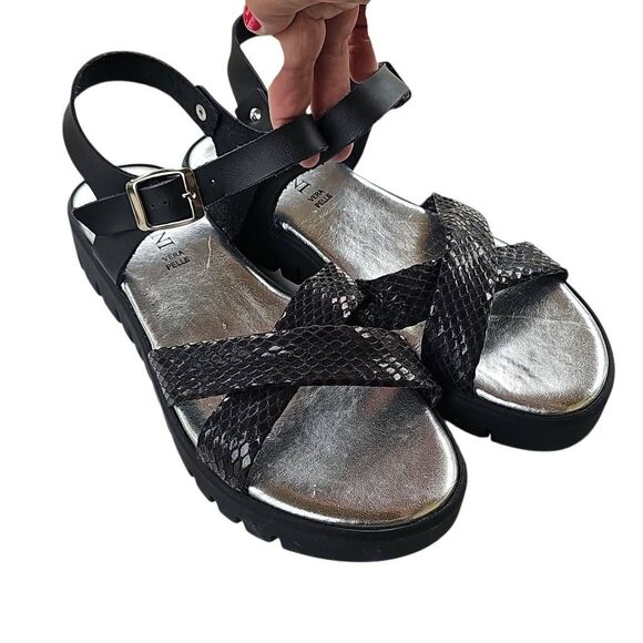 VERA PELLE Bellini Black Leather Sandals NEW Size 39 Made in Italy - Picture 1 of 12